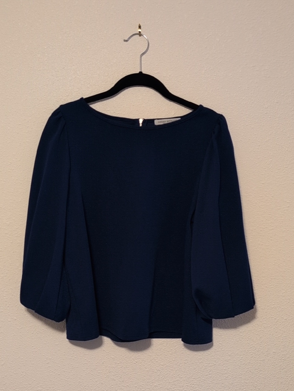 Green Envelope Royal Blue Puff-Sleeve Top